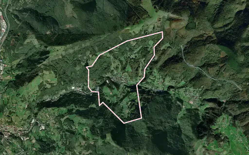 Vista satélite de Berrobi con su contorno administrativo