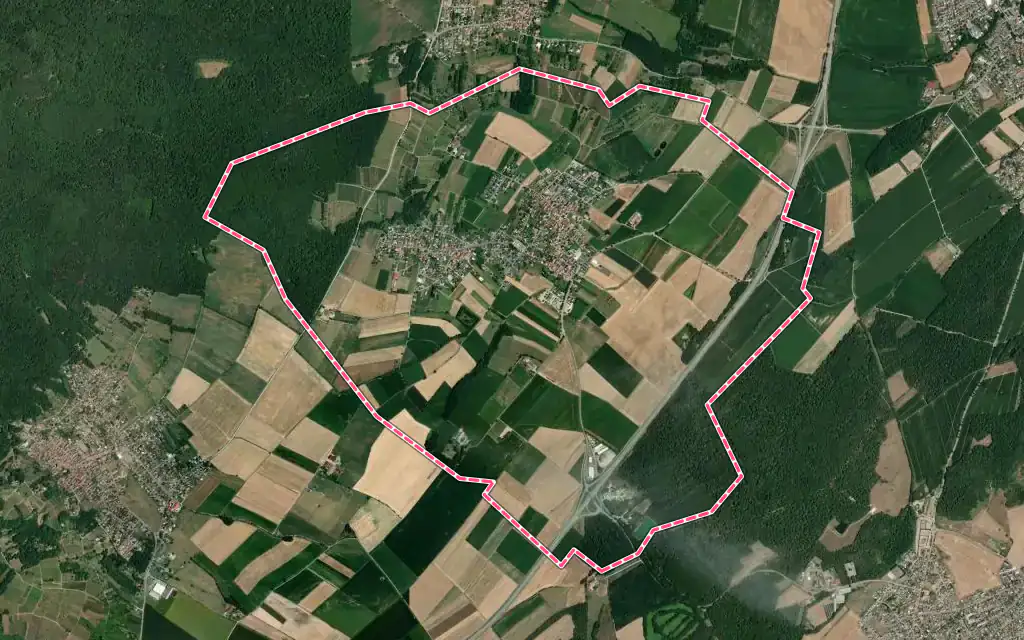 Vue satellite de Berrwiller avec ses contours administratifs