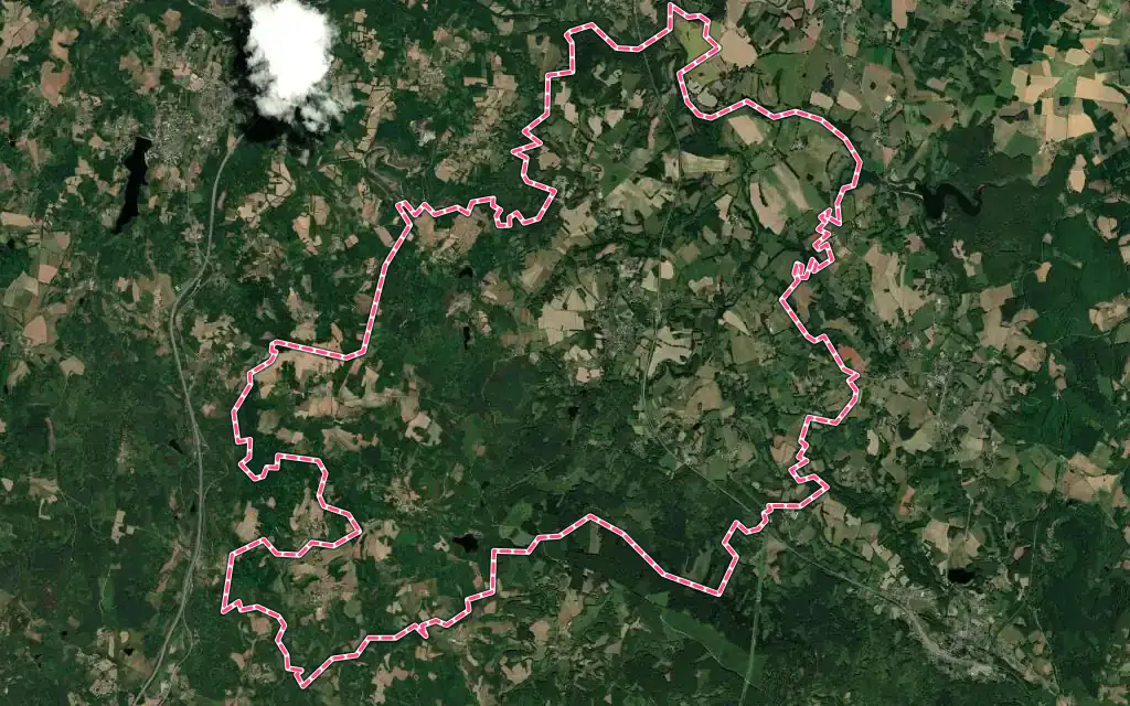 Vue satellite de Bersac-sur-Rivalier avec ses contours administratifs
