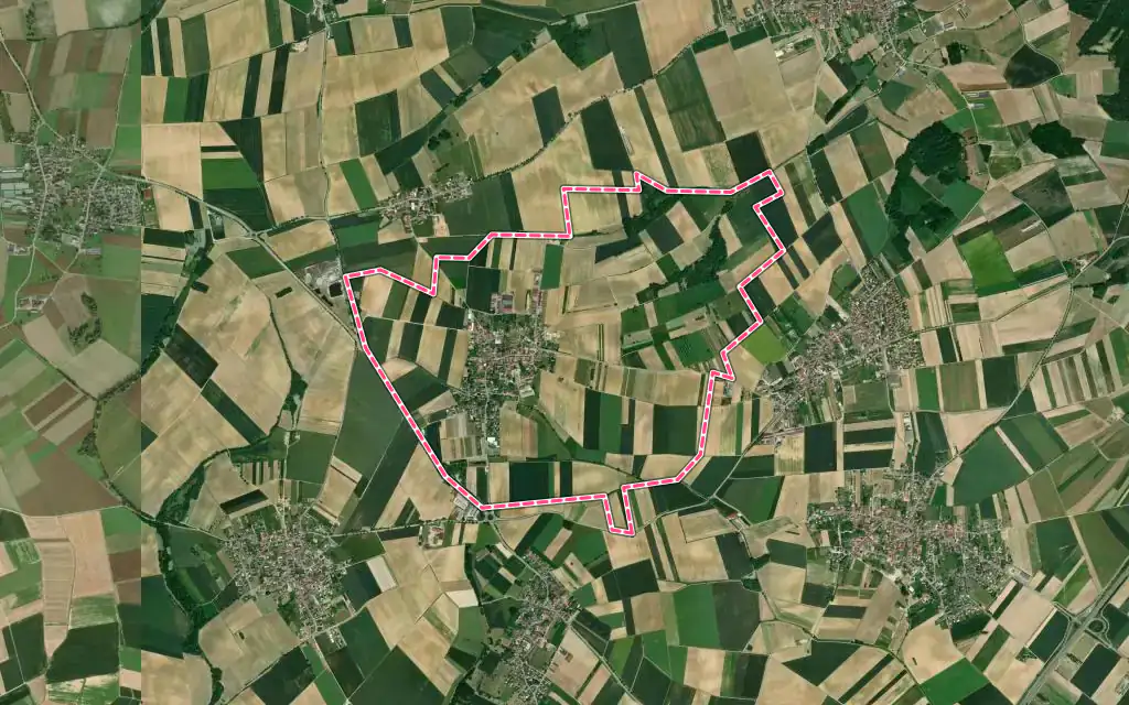 Vue satellite de Berstheim avec ses contours administratifs