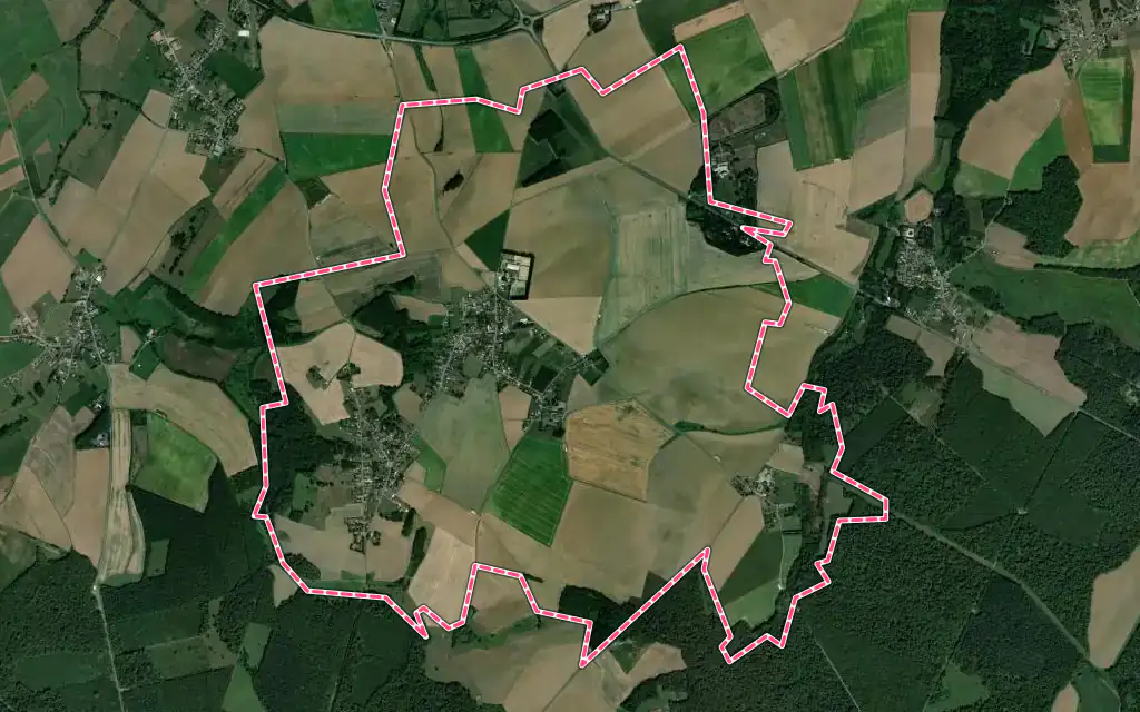 Vue satellite de Bertaucourt-Epourdon avec ses contours administratifs