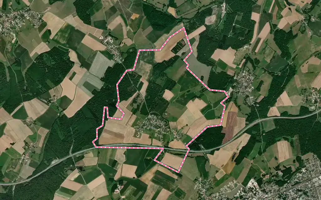 Vue satellite de Berthelange avec ses contours administratifs