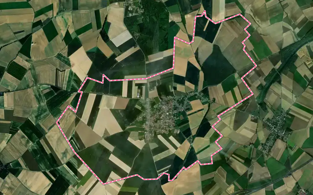 Vue satellite de Bertincourt avec ses contours administratifs