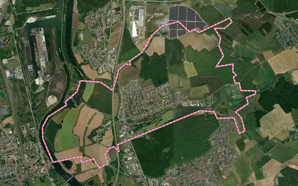 Vue satellite de Bertrange avec ses contours administratifs