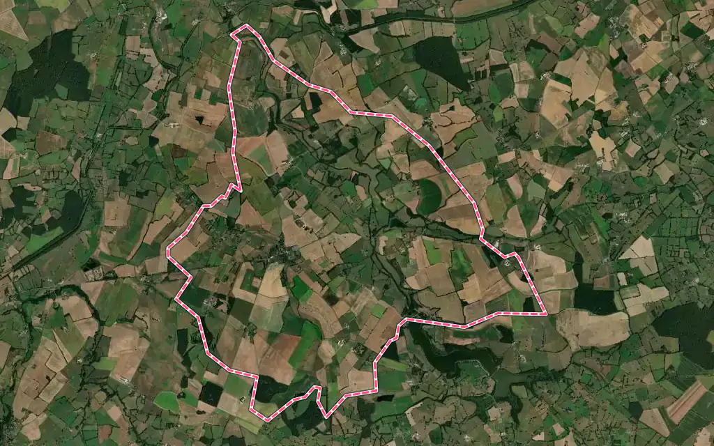 Vue satellite de Bessais-le-Fromental avec ses contours administratifs