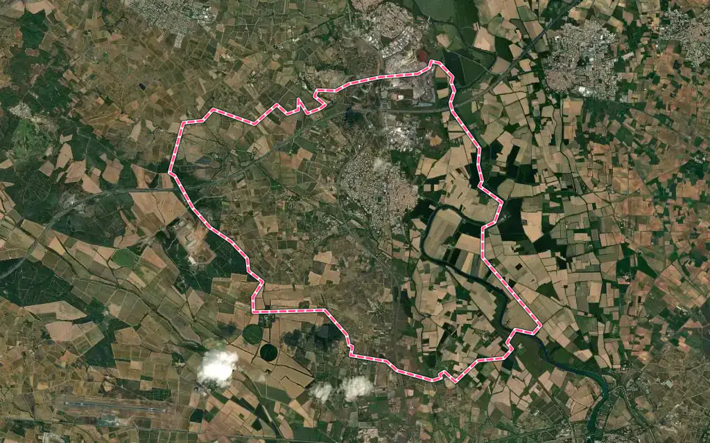 Vue satellite de Bessan avec ses contours administratifs