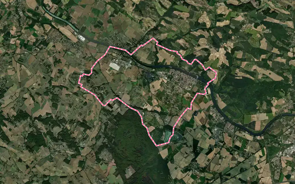 Vue satellite de Bessières avec ses contours administratifs