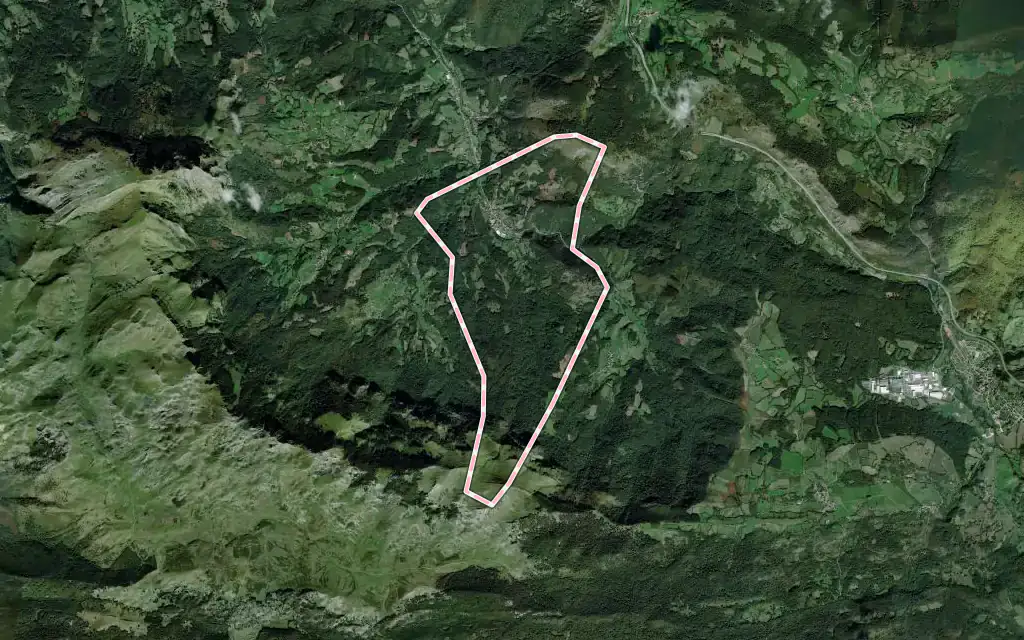 Vista satélite de Betelu con su contorno administrativo