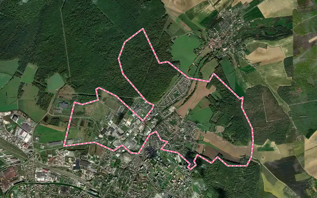 Vue satellite de Bettancourt-la-Ferrée avec ses contours administratifs