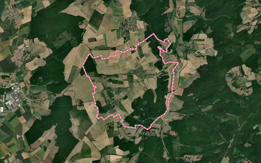 Vue satellite de Bettelainville avec ses contours administratifs