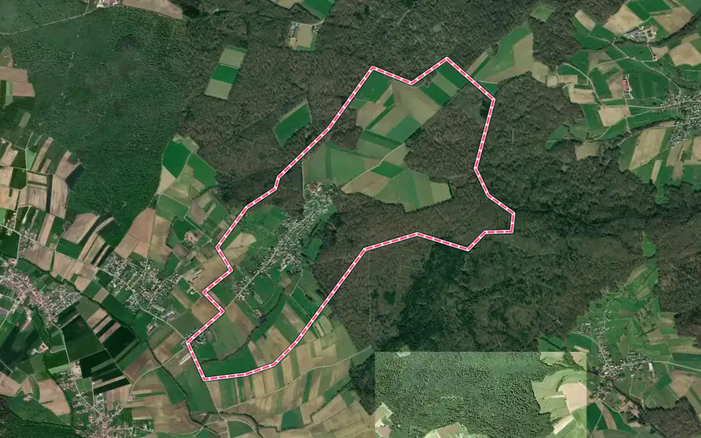 Vue satellite de Bettlach avec ses contours administratifs