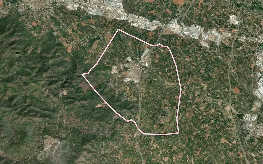 Vista satélite de Betxí con su contorno administrativo