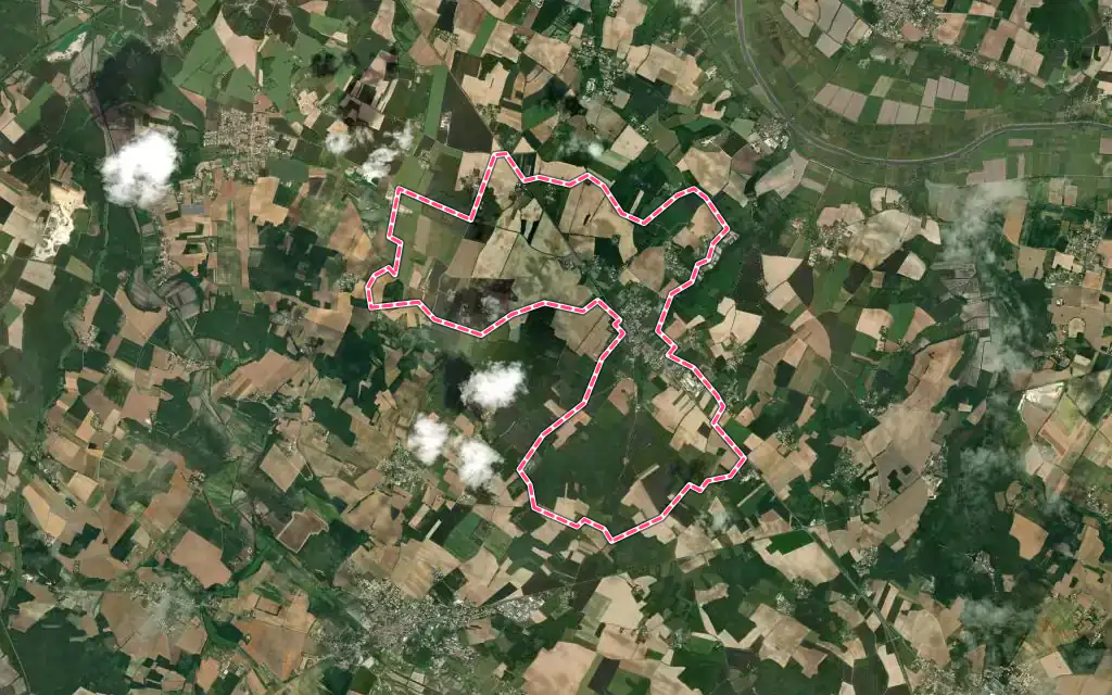 Vue satellite de Beurlay avec ses contours administratifs