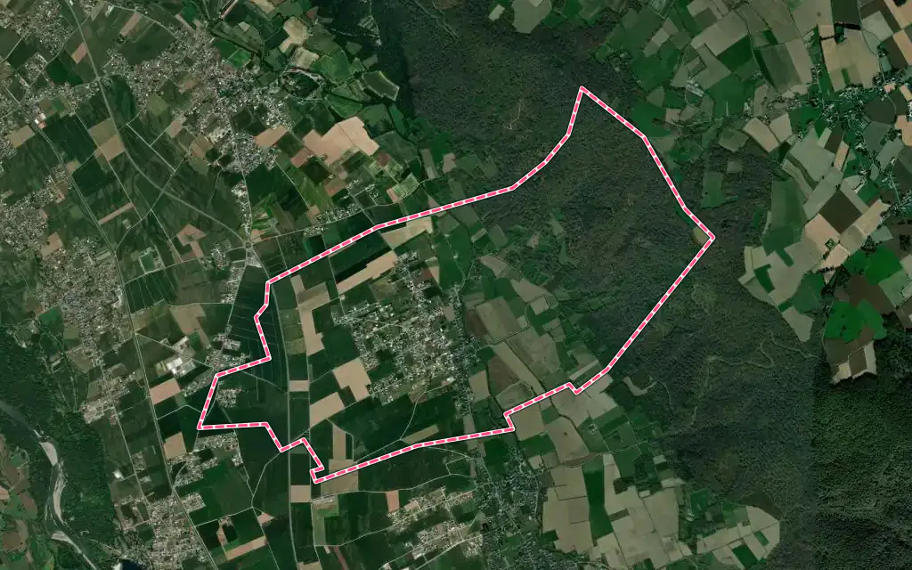 Vue satellite de Beuste avec ses contours administratifs
