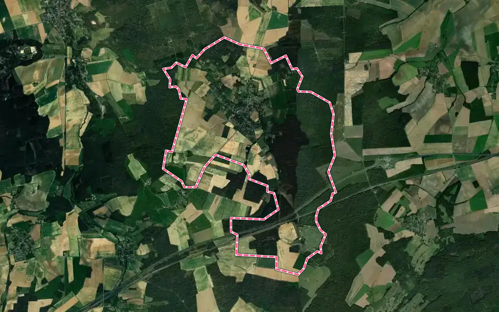Vue satellite de Beuvardes avec ses contours administratifs