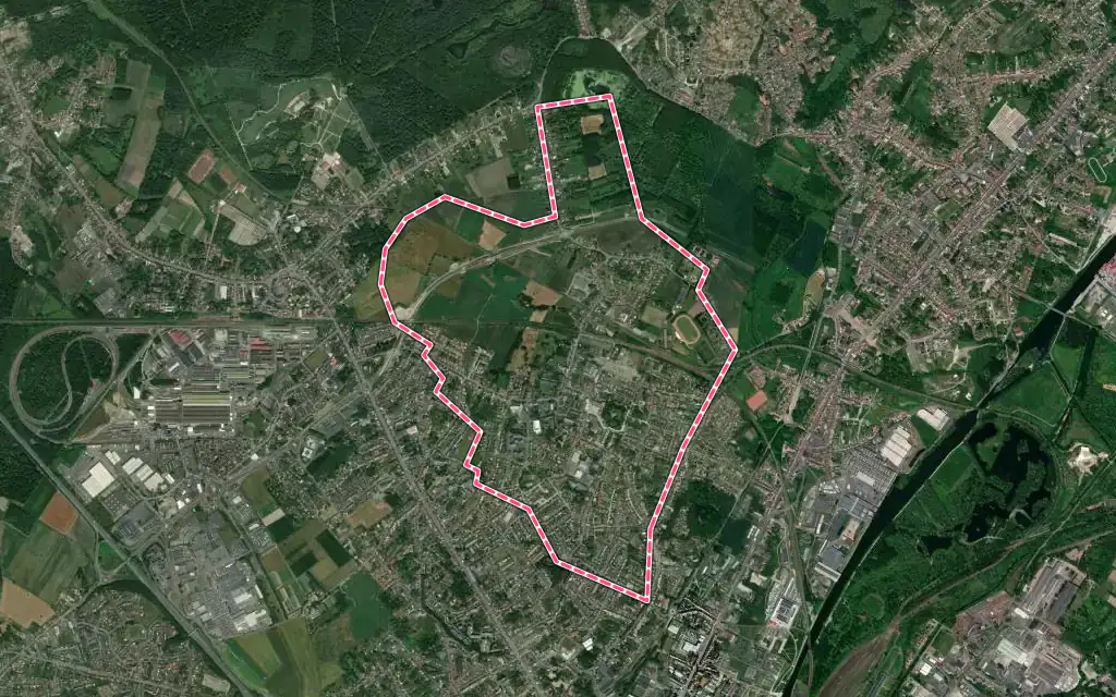 Vue satellite de Beuvrages avec ses contours administratifs