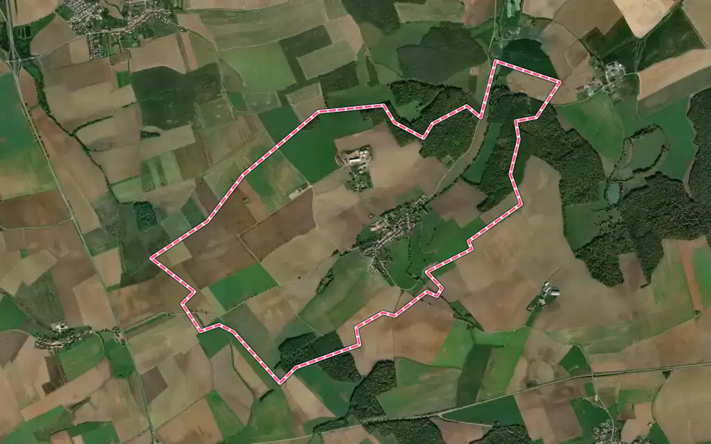 Vue satellite de Beux avec ses contours administratifs