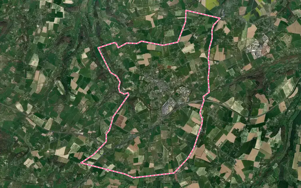 Vue satellite de Beuzeville avec ses contours administratifs