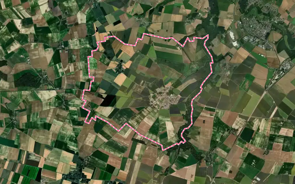 Vue satellite de Béville-le-Comte avec ses contours administratifs