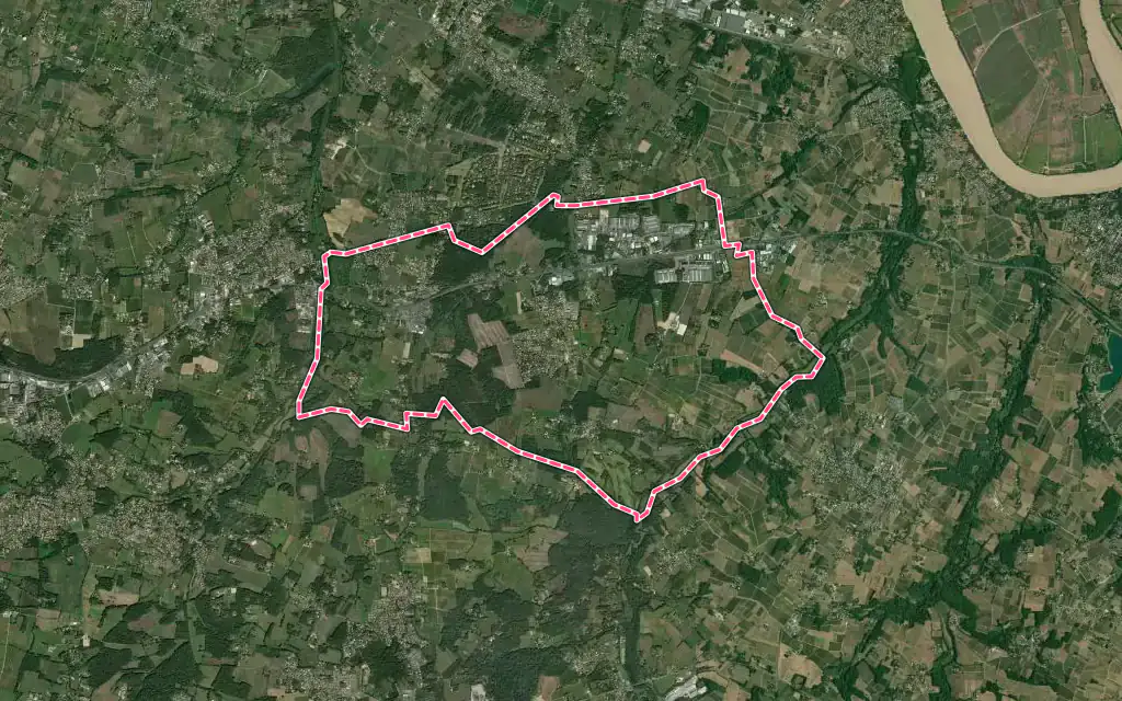 Vue satellite de Beychac-et-Caillau avec ses contours administratifs