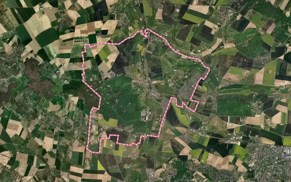 Vue satellite de Beynes avec ses contours administratifs