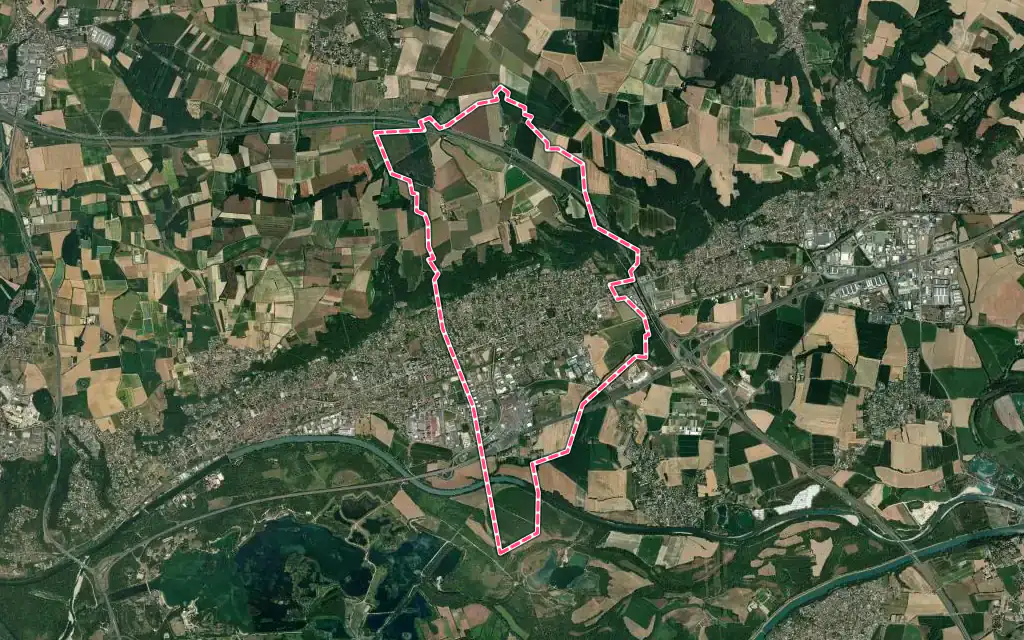 Vue satellite de Beynost avec ses contours administratifs