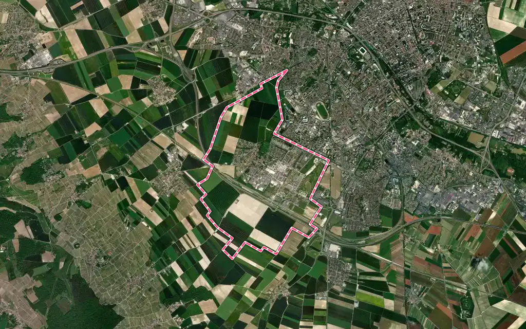 Vue satellite de Bezannes avec ses contours administratifs