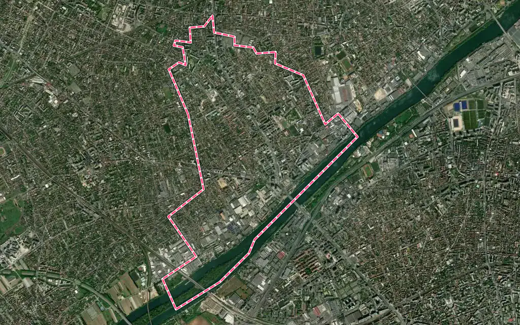 Vue satellite de Bezons avec ses contours administratifs