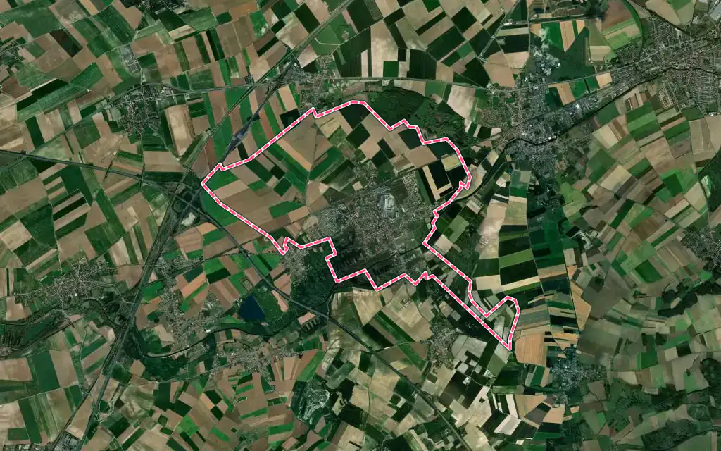 Vue satellite de Biache-Saint-Vaast avec ses contours administratifs