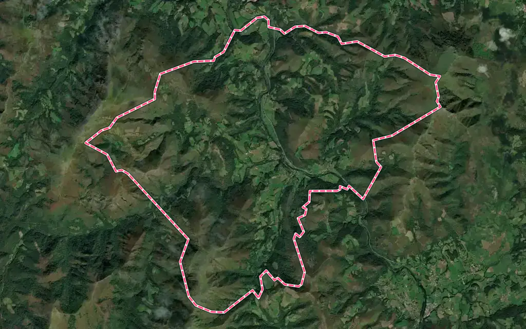 Vue satellite de Bidarray avec ses contours administratifs