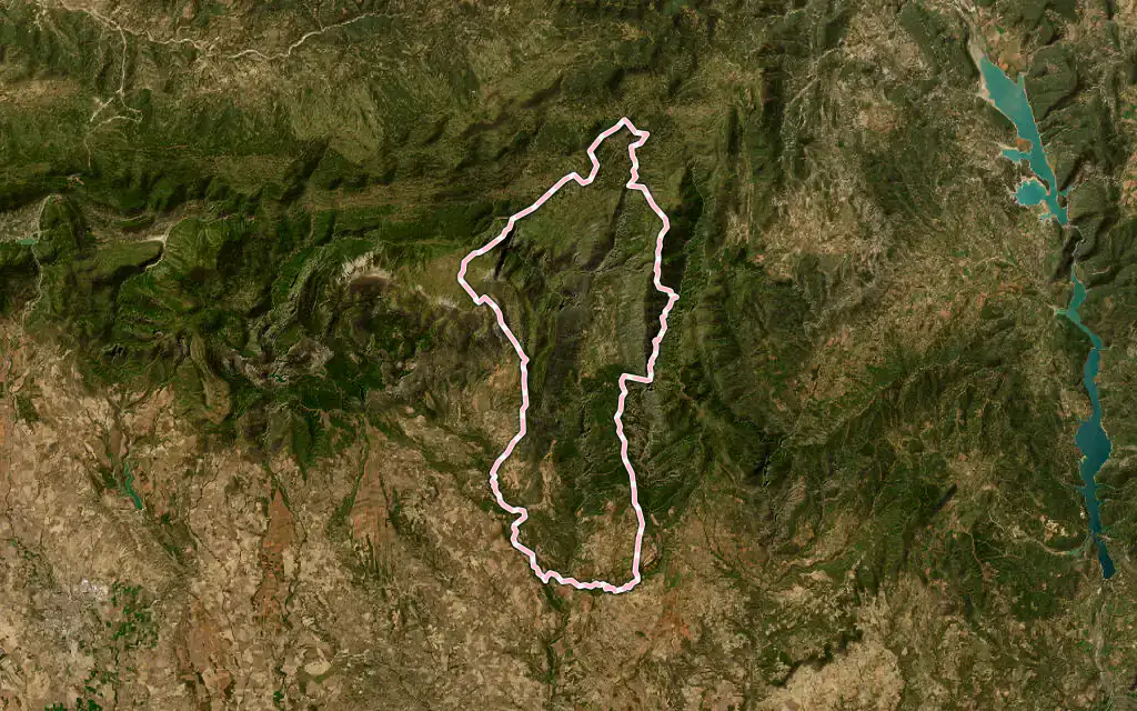 Vista satélite de Bierge con su contorno administrativo