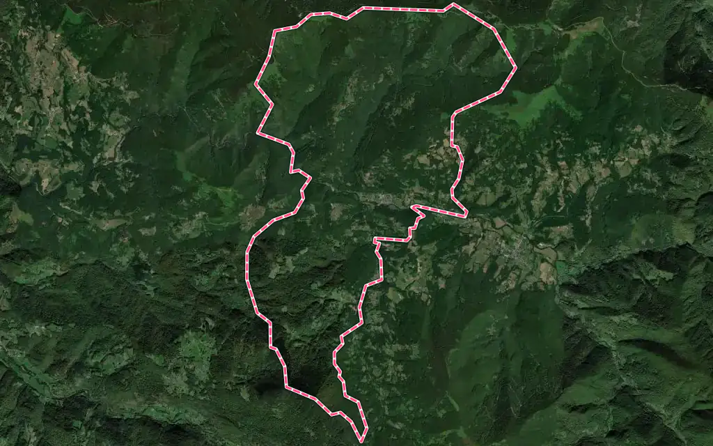 Vue satellite de Biert avec ses contours administratifs