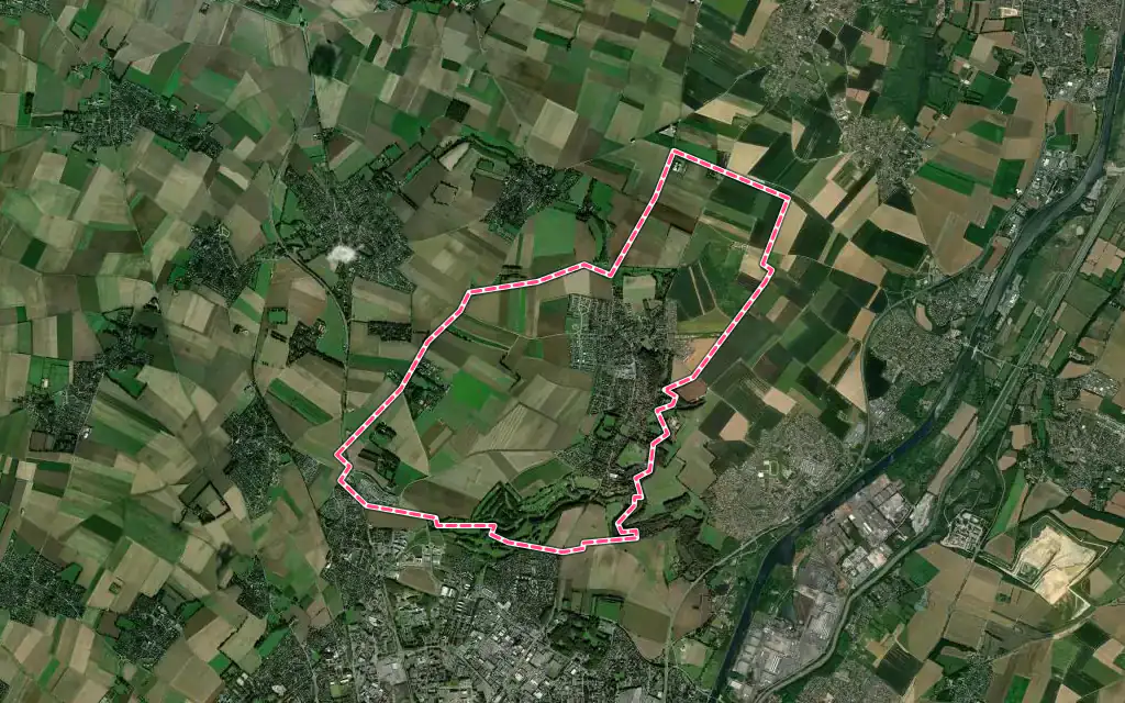 Vue satellite de Biéville-Beuville avec ses contours administratifs