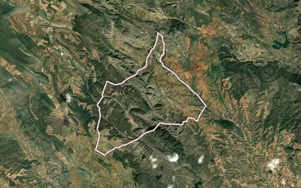 Vista satélite de Bijuesca con su contorno administrativo