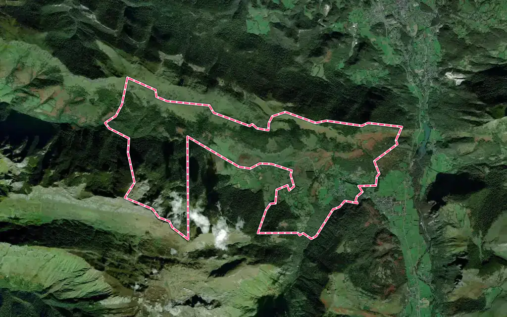 Vue satellite de Bilhères avec ses contours administratifs