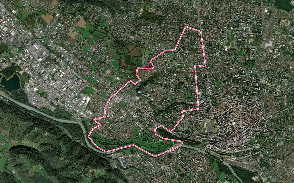 Vue satellite de Billère avec ses contours administratifs