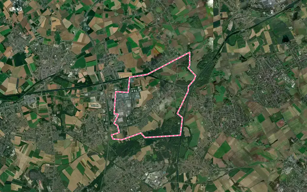 Vue satellite de Billy-Berclau avec ses contours administratifs