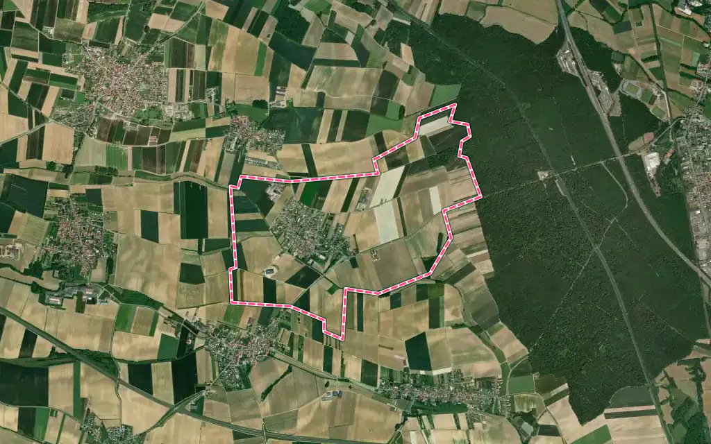 Vue satellite de Bilwisheim avec ses contours administratifs