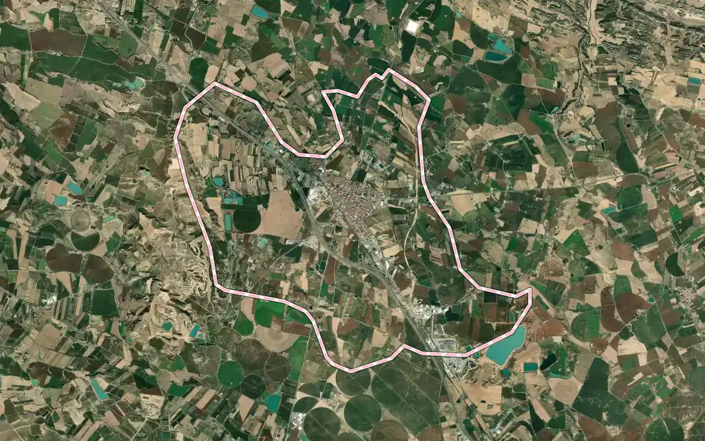 Vista satélite de Binéfar con su contorno administrativo