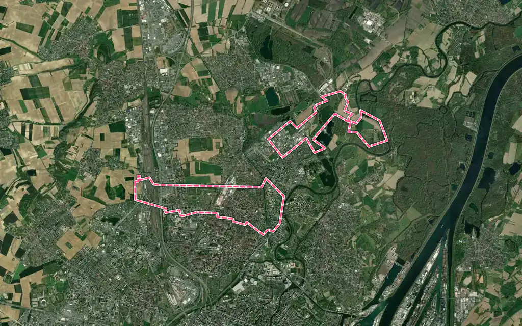 Vue satellite de Bischheim avec ses contours administratifs
