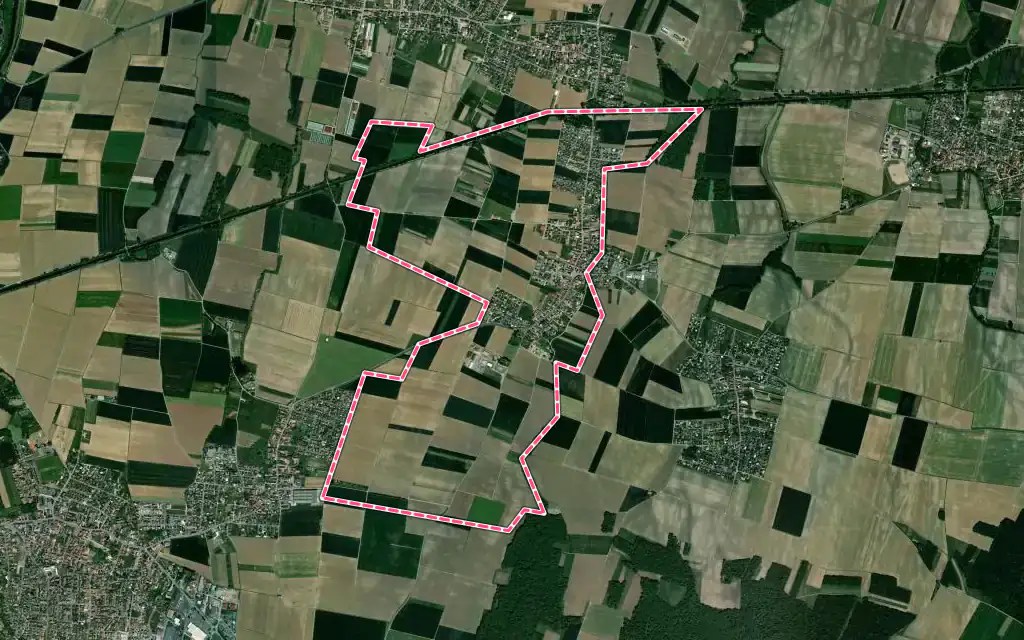 Vue satellite de Bischwihr avec ses contours administratifs