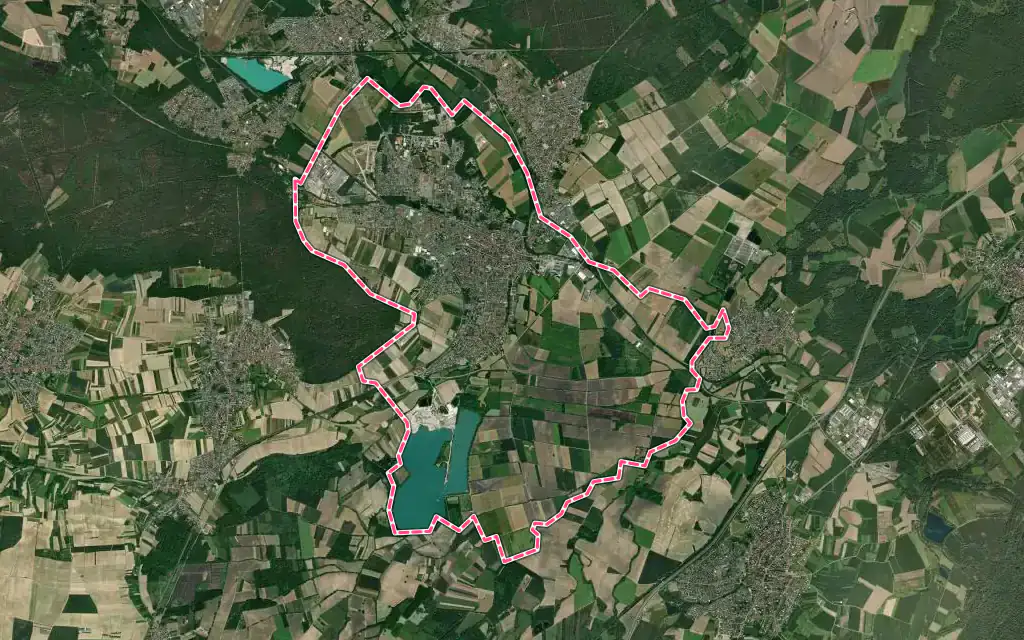Vue satellite de Bischwiller avec ses contours administratifs