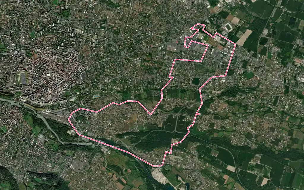 Vue satellite de Bizanos avec ses contours administratifs