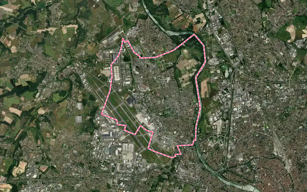 Vue satellite de Blagnac avec ses contours administratifs