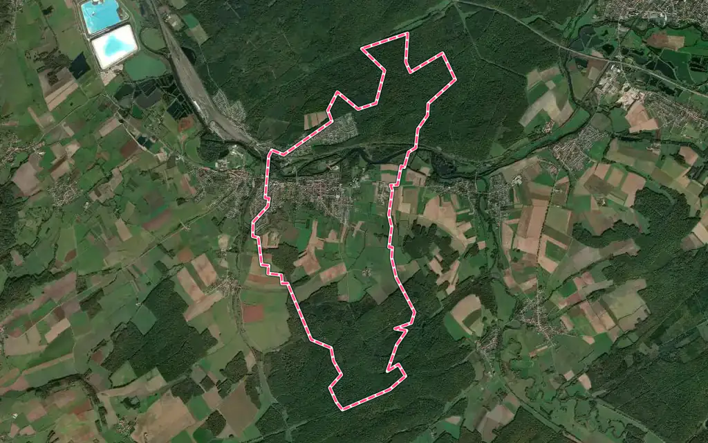 Vue satellite de Blainville-sur-l'Eau avec ses contours administratifs