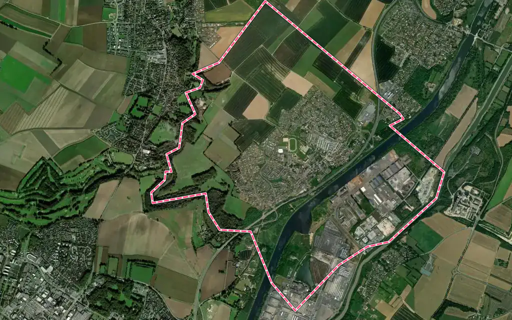 Vue satellite de Blainville-sur-Orne avec ses contours administratifs