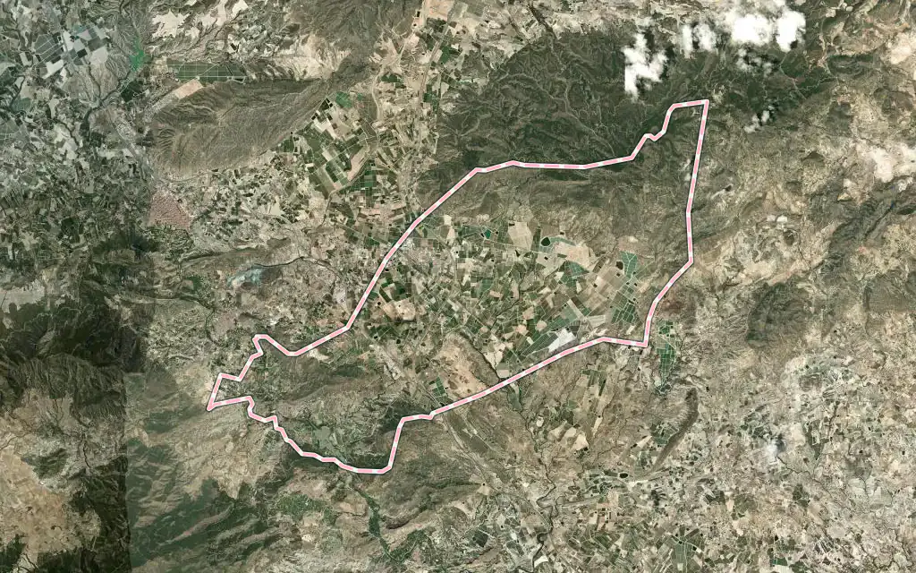 Vista satélite de Blanca con su contorno administrativo
