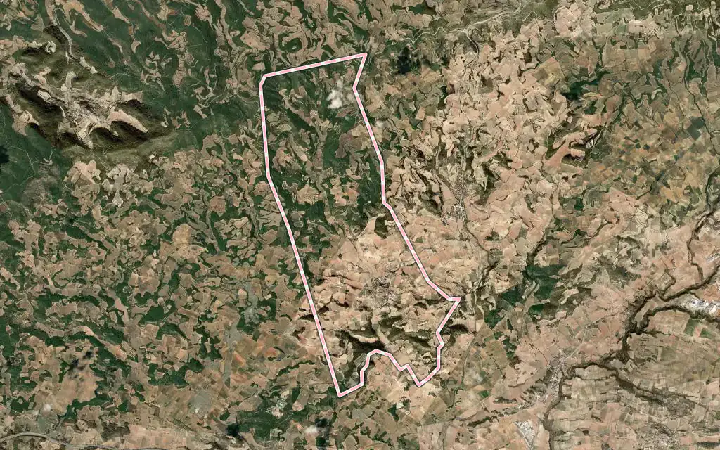 Vista satélite de Blancafort con su contorno administrativo