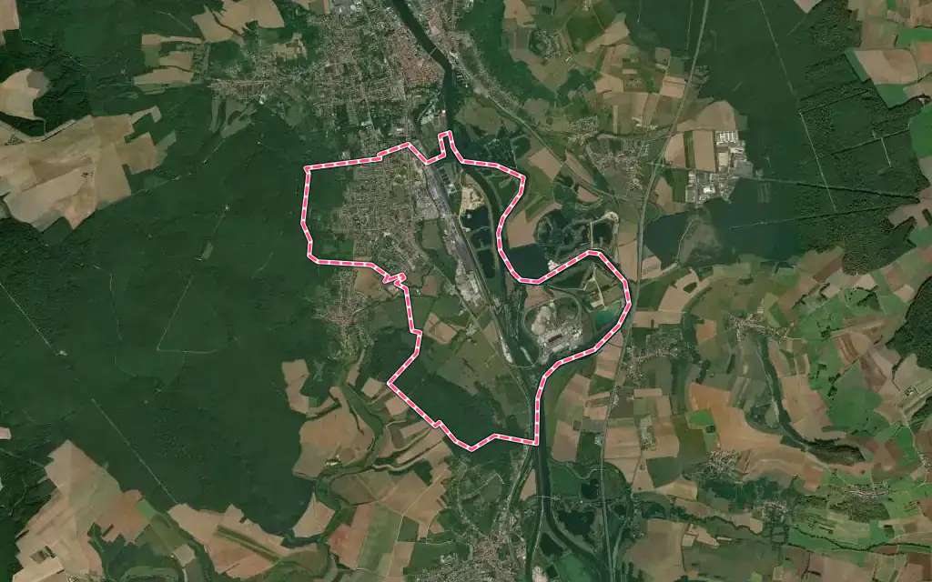 Vue satellite de Blénod-lès-Pont-à-Mousson avec ses contours administratifs