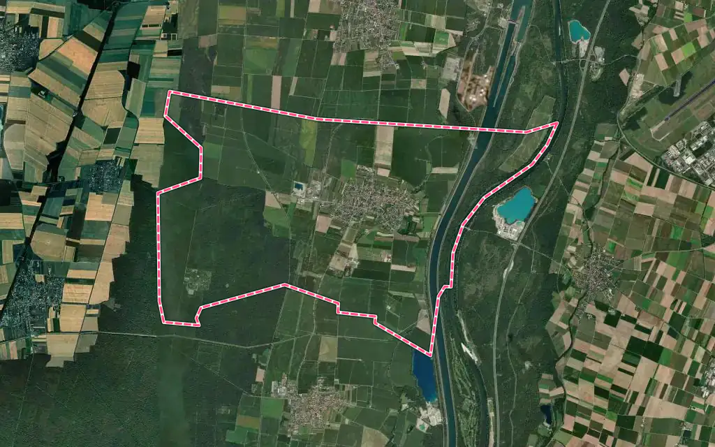 Vue satellite de Blodelsheim avec ses contours administratifs